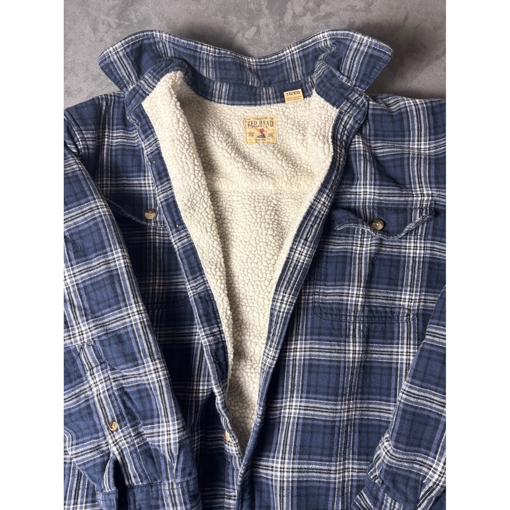 Red Head Brand Co Mens XL Blue Plaid Sherpa Lined Flannel Shirt Jacket Shacket